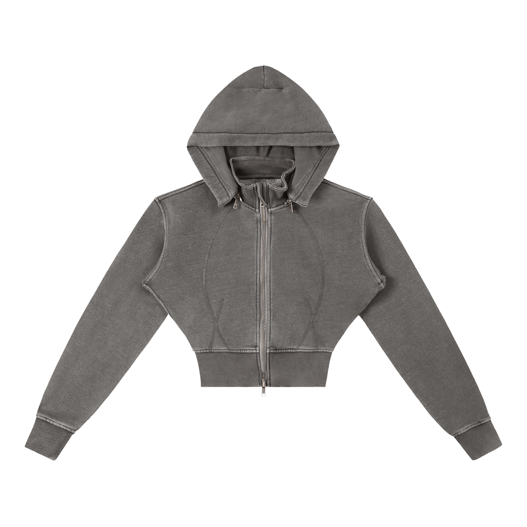 Womens Vintage Washed Cropped Fleece Hoodie