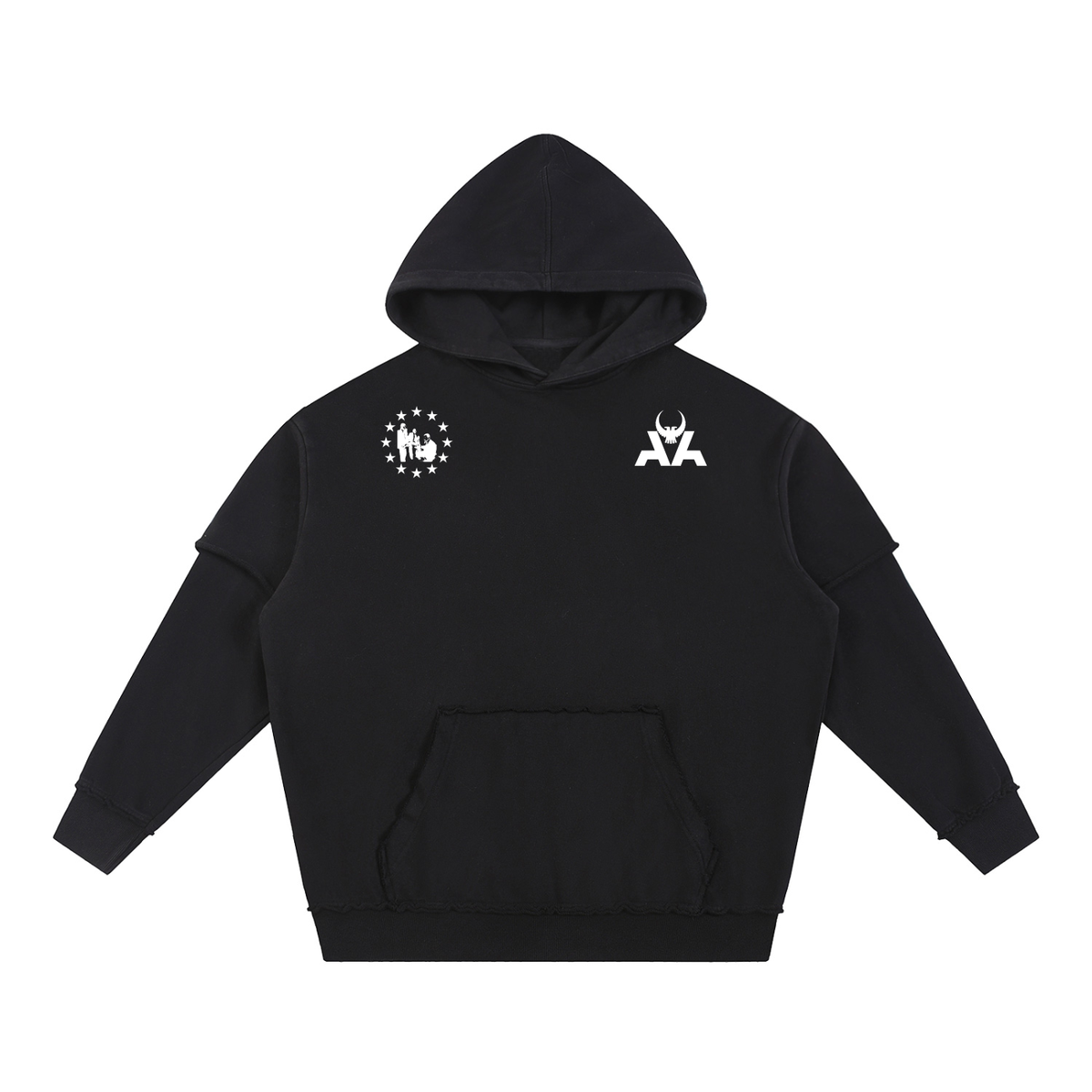 Snow Washed Raw Edge Double Layered Hoodie