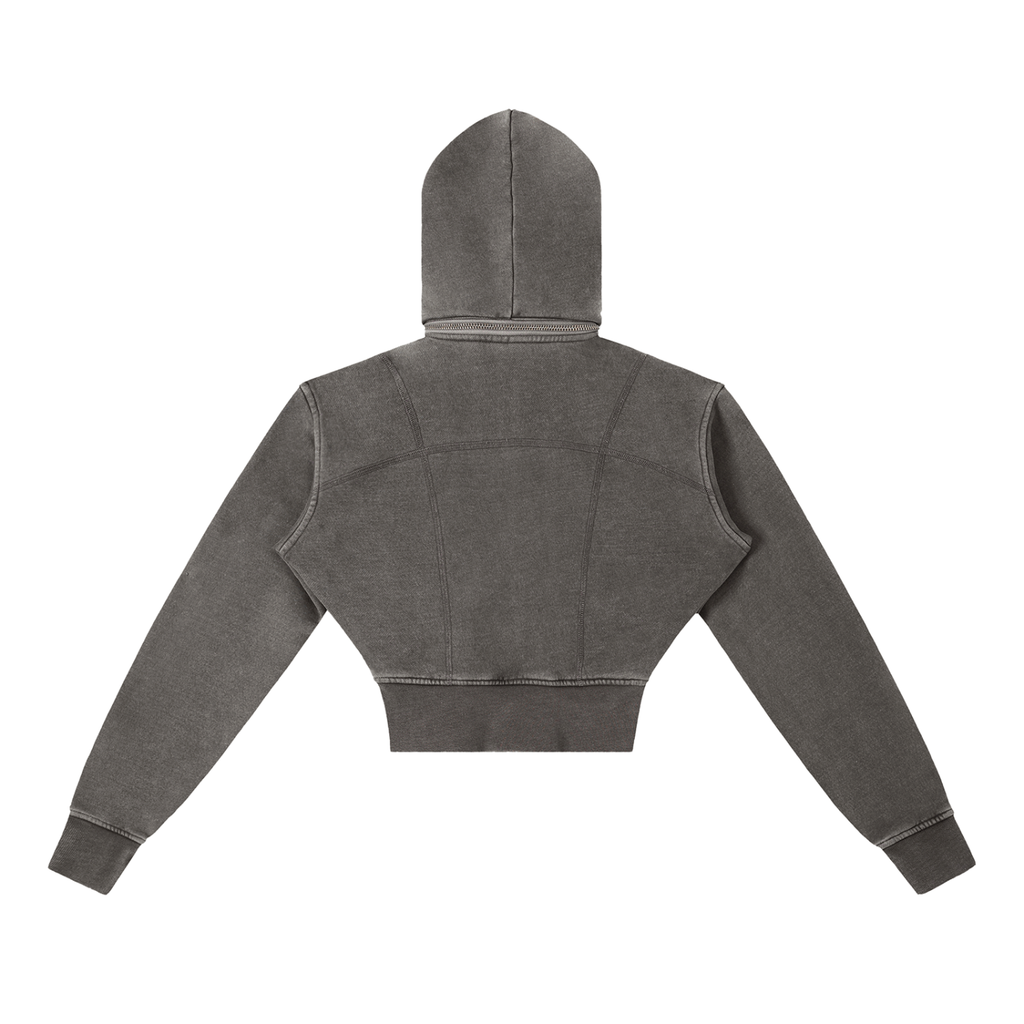 Womens Vintage Washed Cropped Fleece Hoodie
