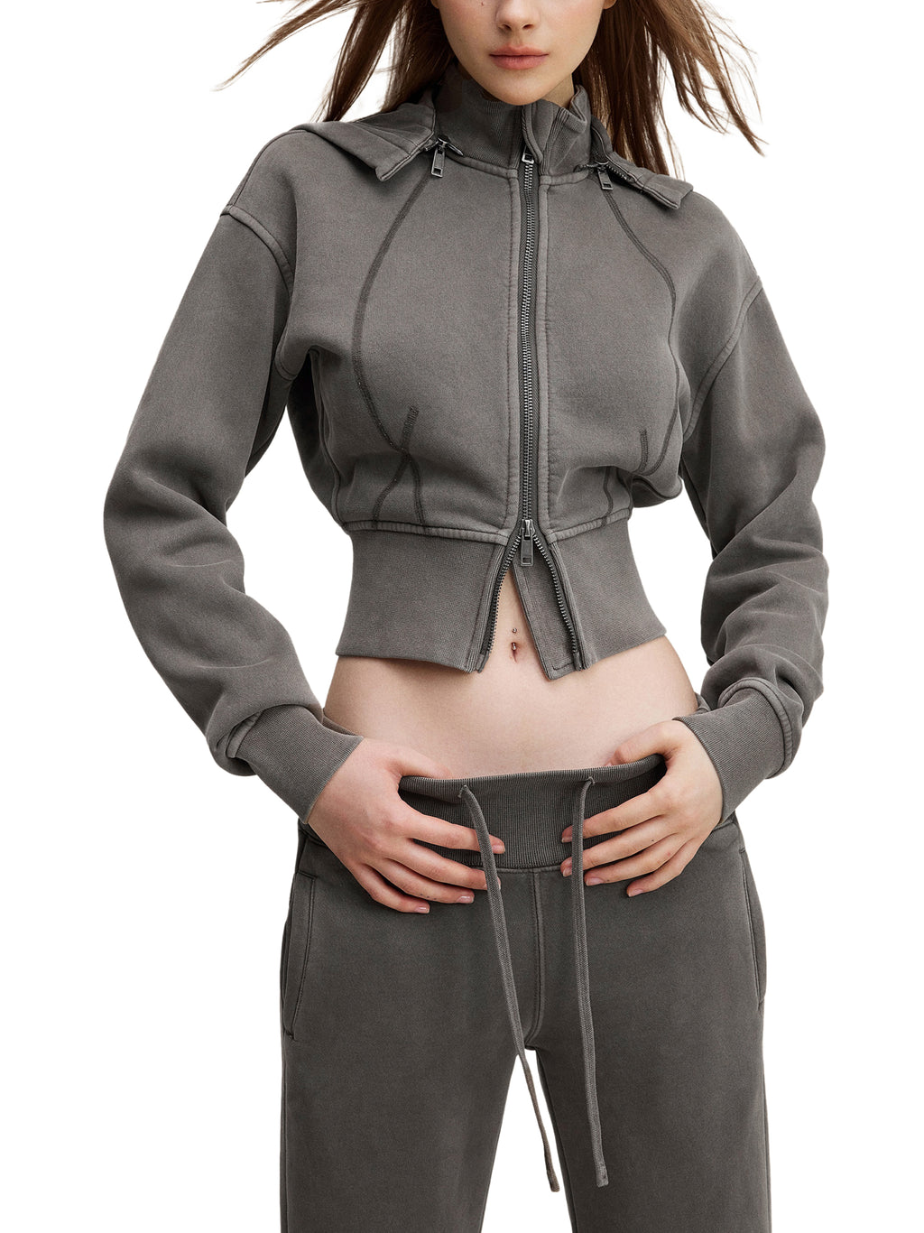 Womens Vintage Washed Cropped Fleece Hoodie