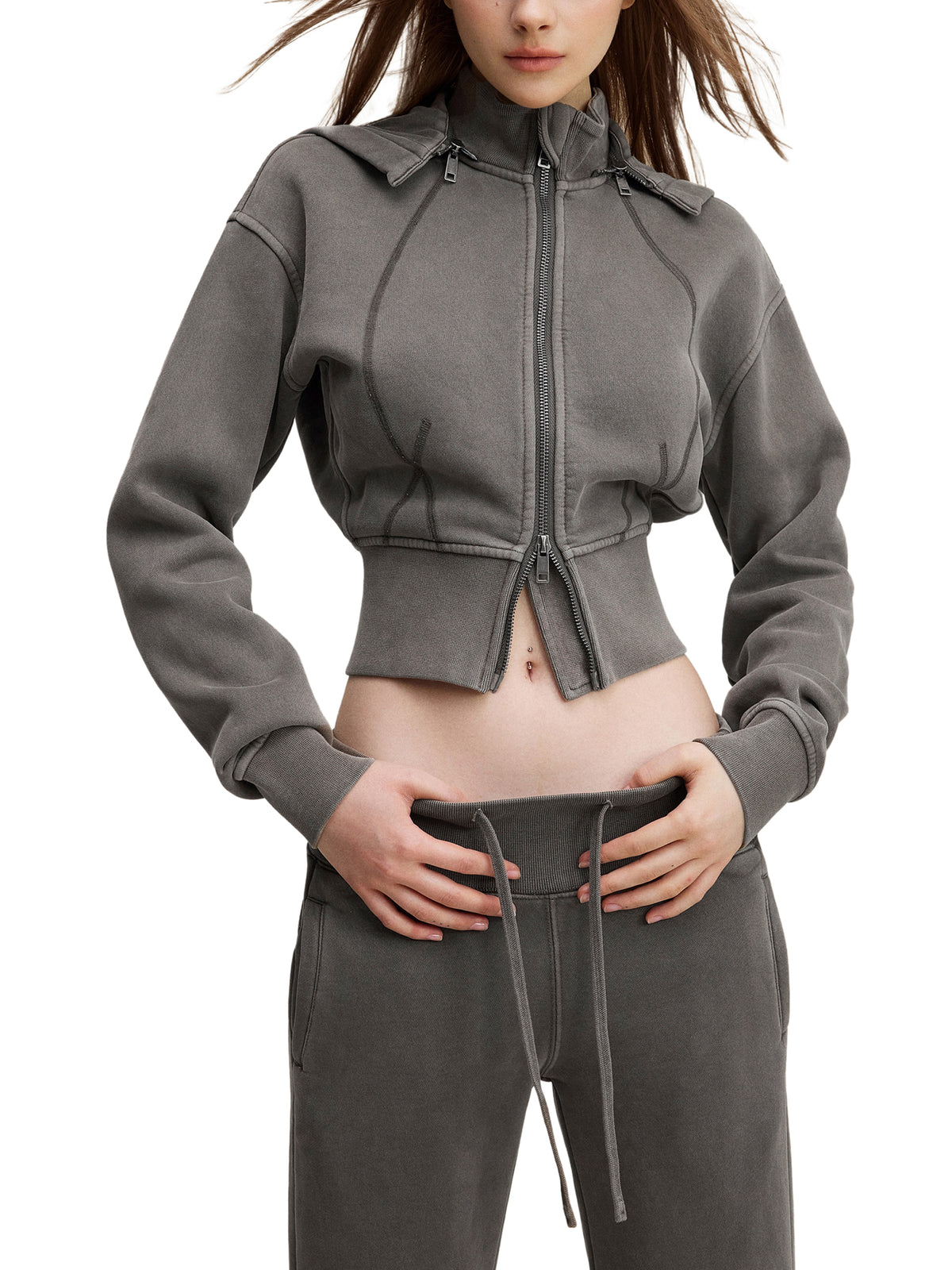 Womens Vintage Washed Cropped Fleece Hoodie