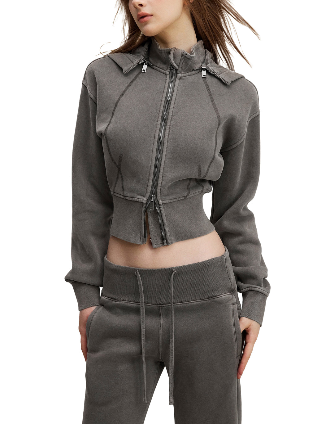 Womens Vintage Washed Cropped Fleece Hoodie