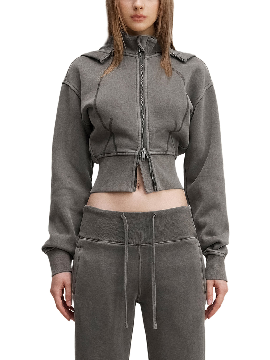 Womens Vintage Washed Cropped Fleece Hoodie