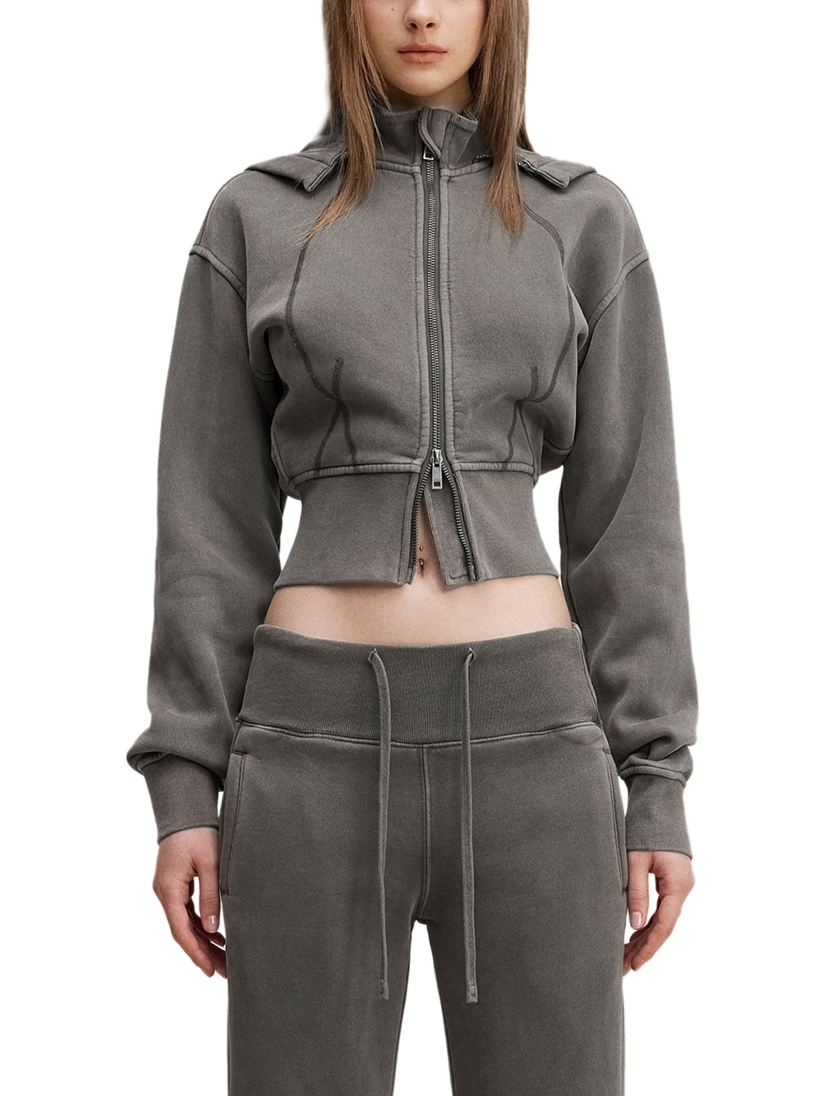 Womens Vintage Washed Cropped Fleece Hoodie