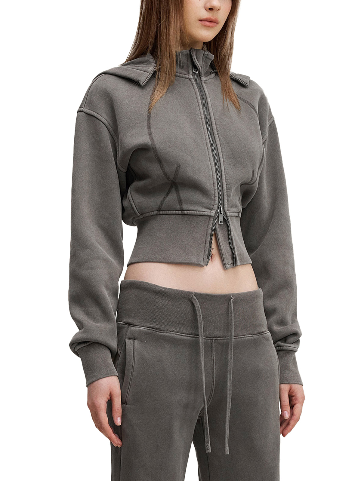 Womens Vintage Washed Cropped Fleece Hoodie