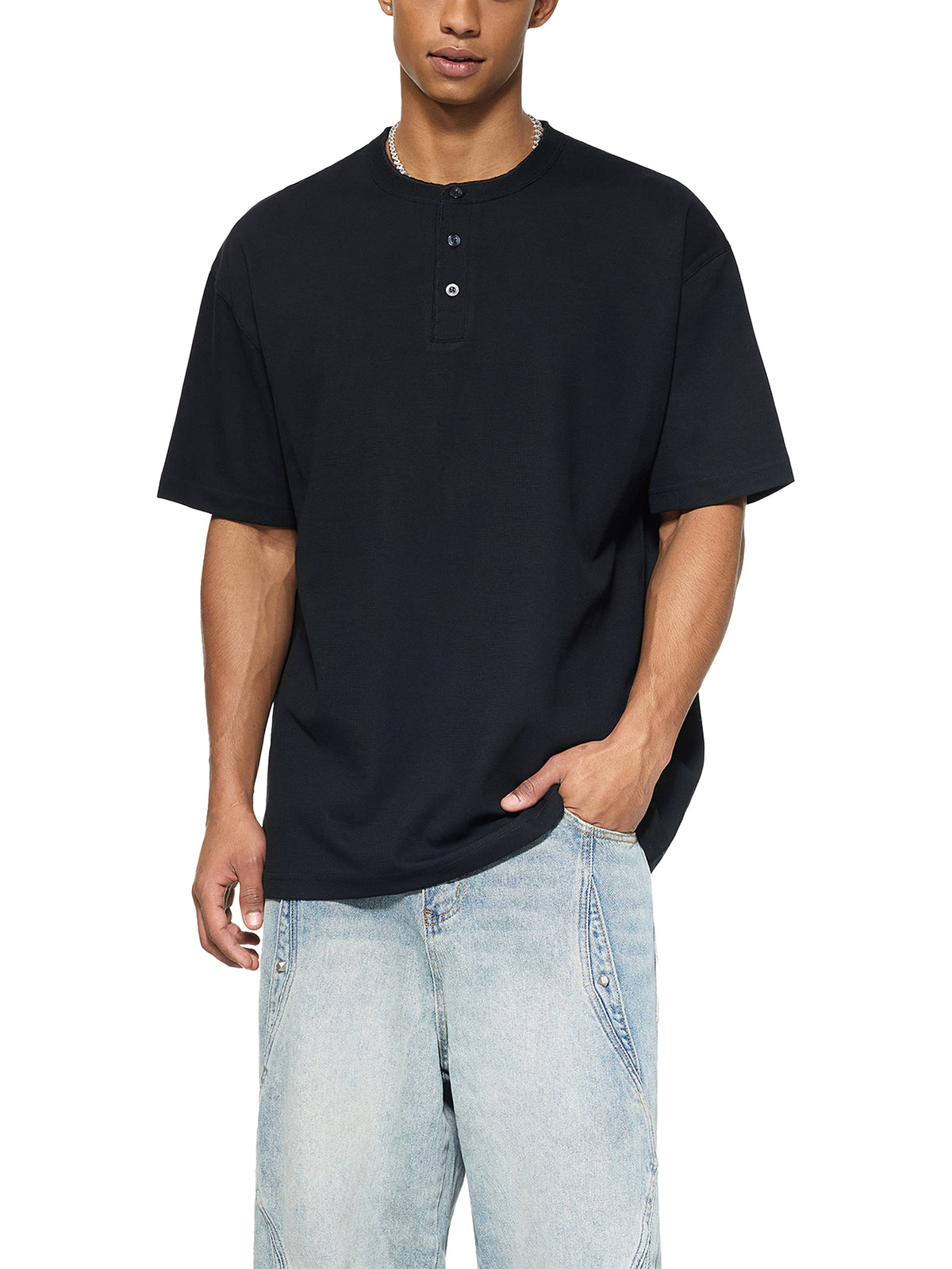 Short Sleeve Basic Henley Shirt